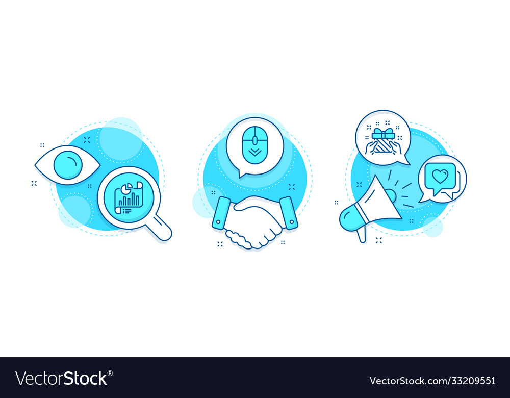 Scroll down heart and report document icons set vector image Scroll down heart and report document icons set