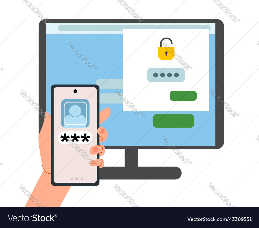 Security concept of two-factor authentication Vector Image Security concept of two-factor authentication