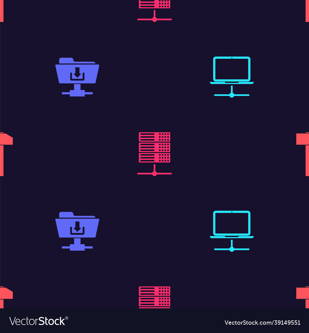 Set computer network ftp folder download server vector image Set computer network ftp folder download server