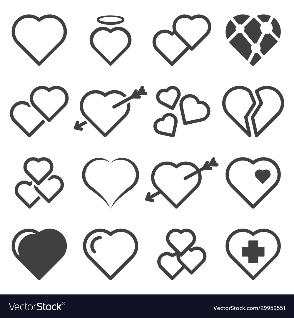 Set icons with hearts various linear versions vector image Set icons with hearts various linear versions