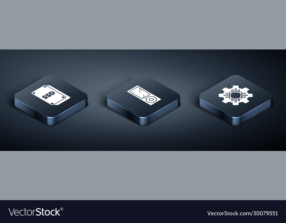 Set isometric ssd card processor and music player Vector Image Set isometric ssd card processor and music player