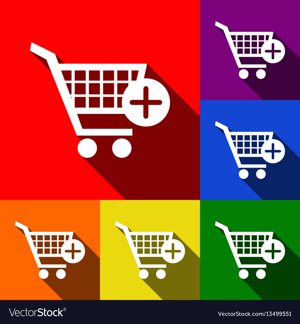 Shopping cart with add mark sign set