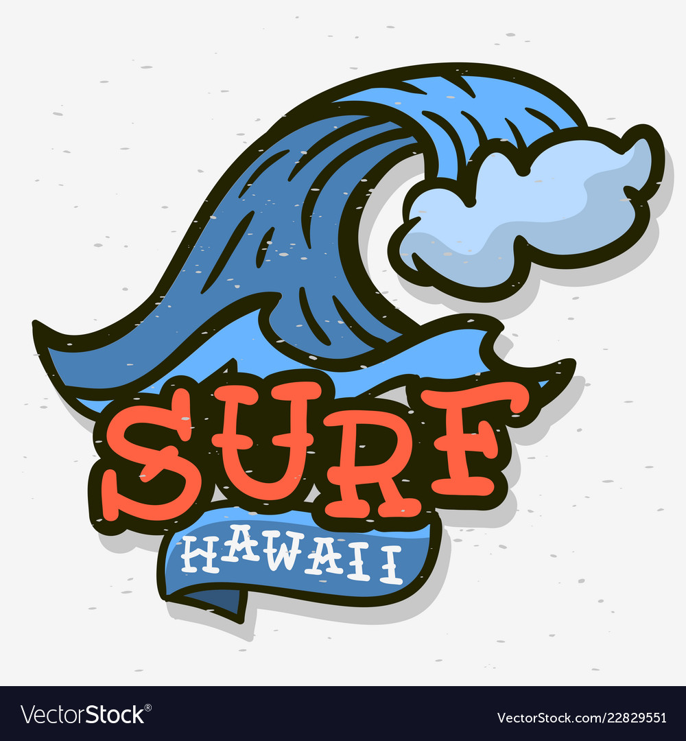 Surfing surf themed hawaii hand drawn traditional Vector Image