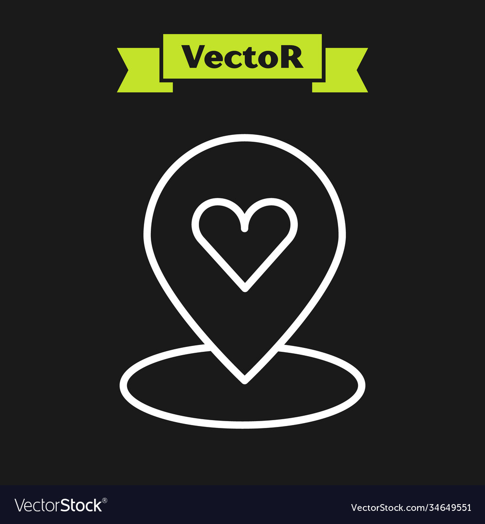 White line map pointer with heart icon isolated vector image White line map pointer with heart icon isolated