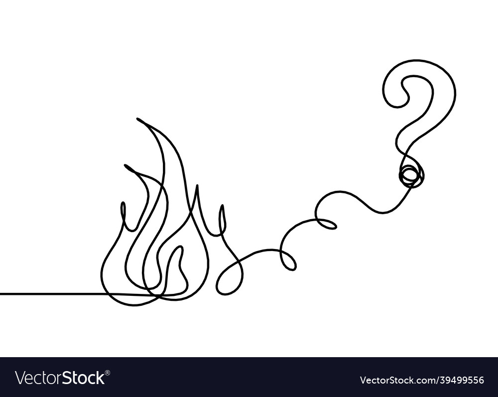 Abstract fire with question mark as line drawing
