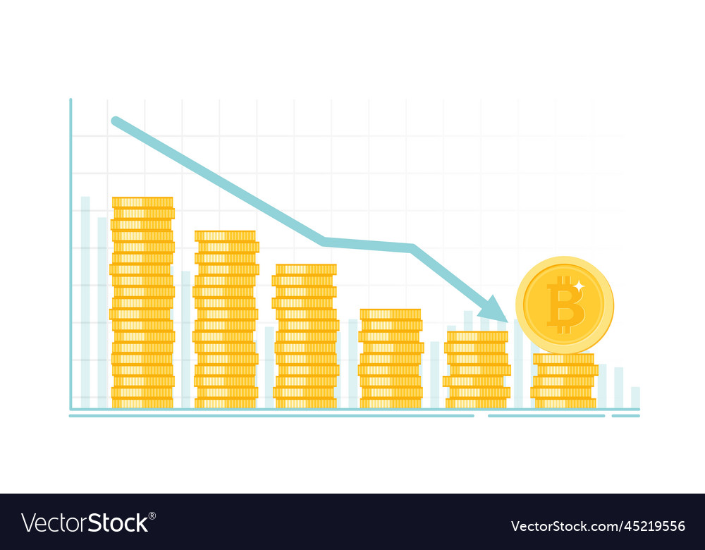 Bitcoin business going down on red graph vector image Bitcoin business going down on red graph