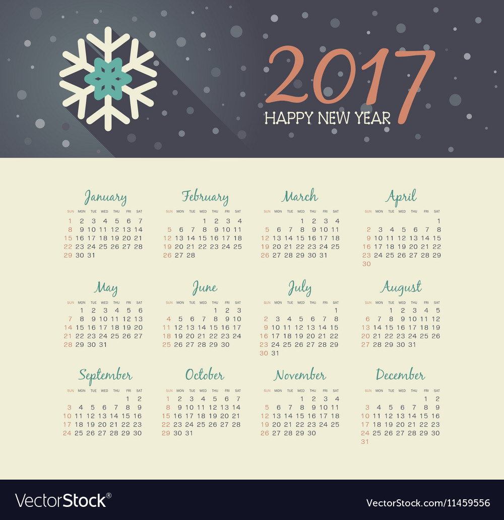 Kalender 2017 Jahr mit Weihnachten Schneeflocke