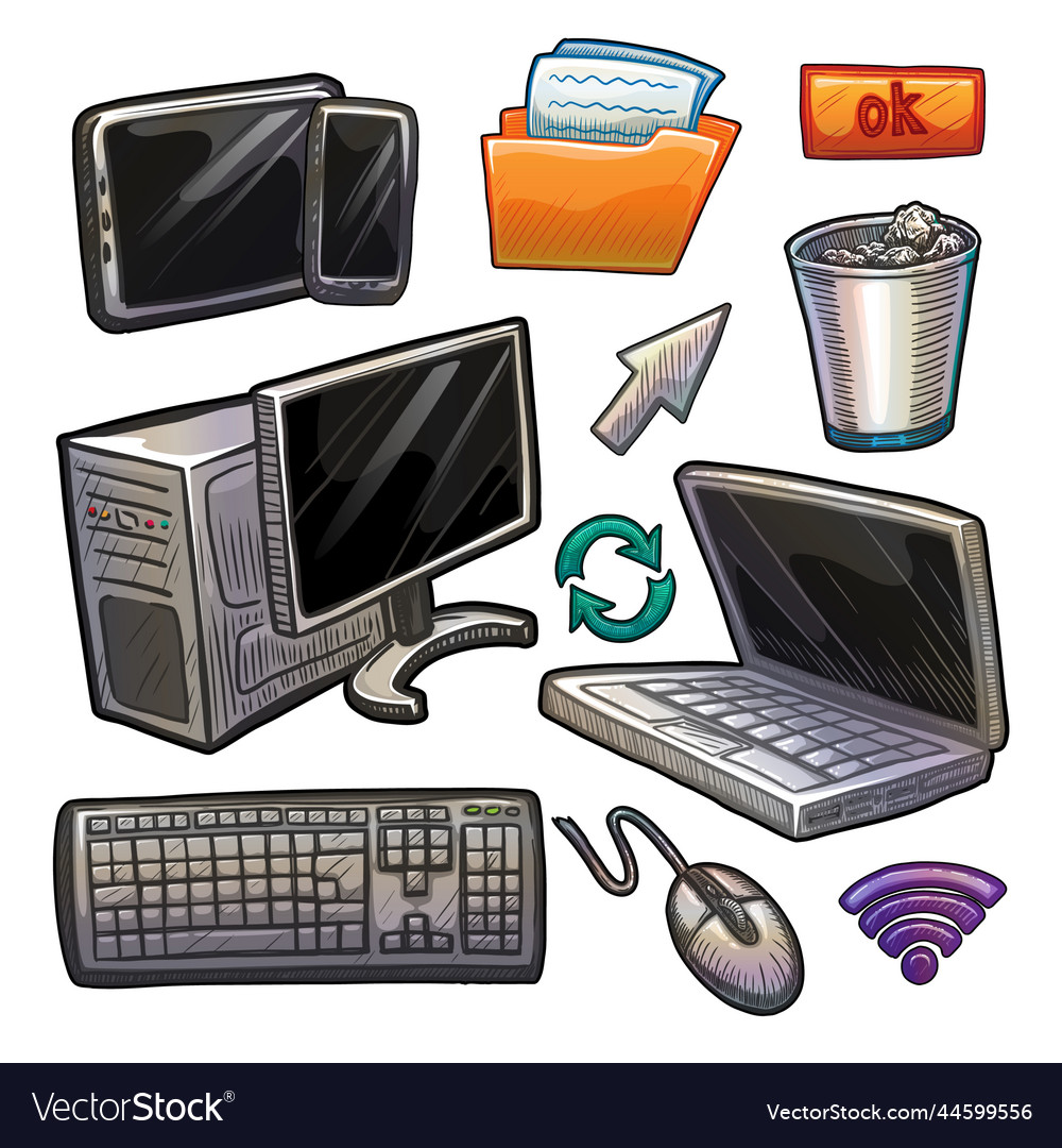 Computer icons set on white vector image Computer icons set on white