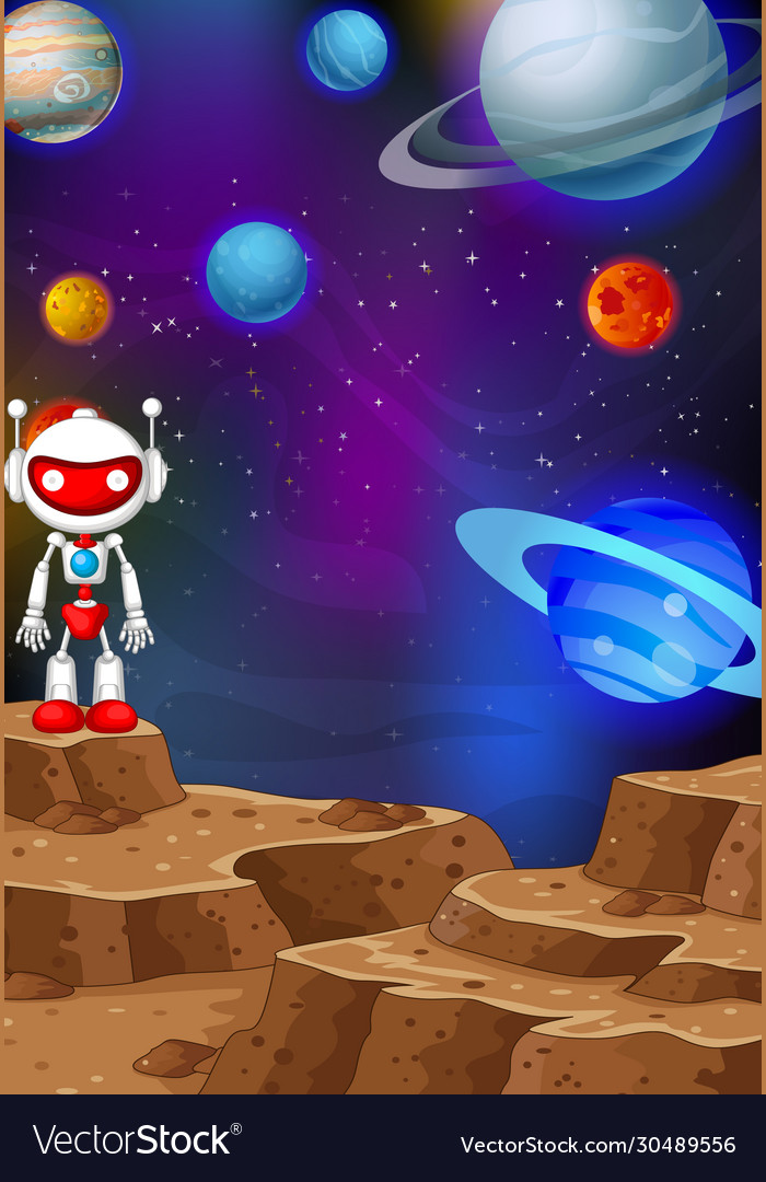 Cool robot in mars surface space with other