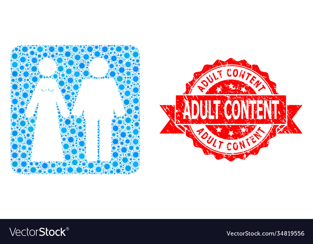 Distress adult content seal and virus mosaic