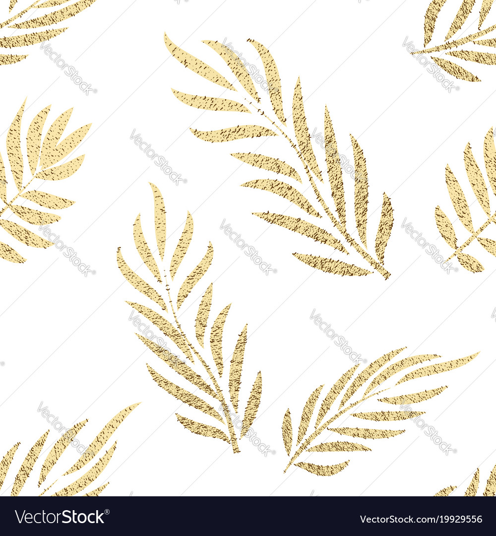 Golden tropical leaves seamless pattern