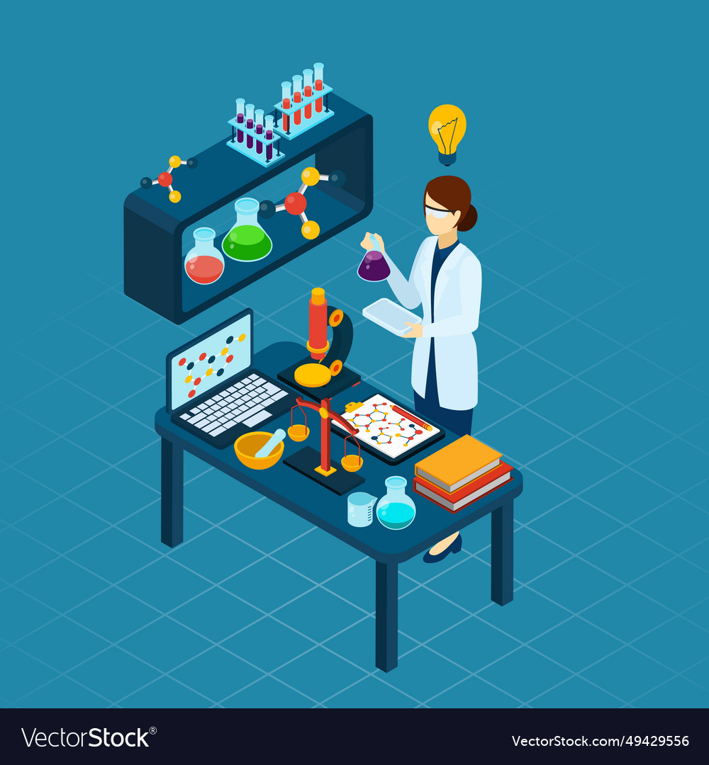 Scientist at work profession isometric banner