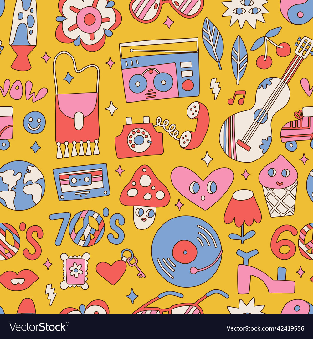 Seamless pattern with many hippie elements Vector Image