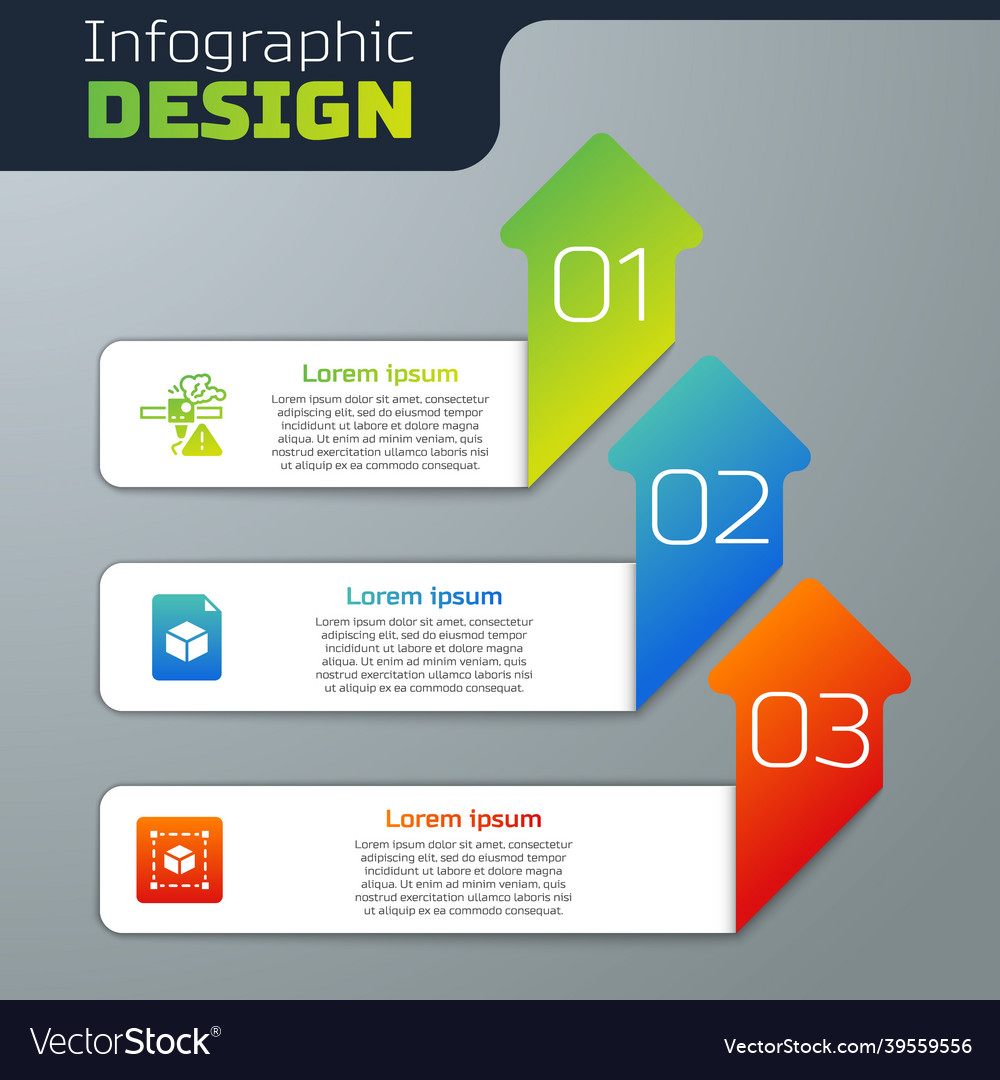 Set 3d printer warning isometric cube file vector image Set 3d printer warning isometric cube file