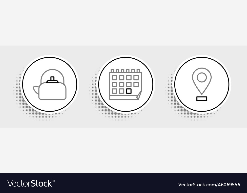 Set line location kettle with handle and calendar vector image Set line location kettle with handle and calendar