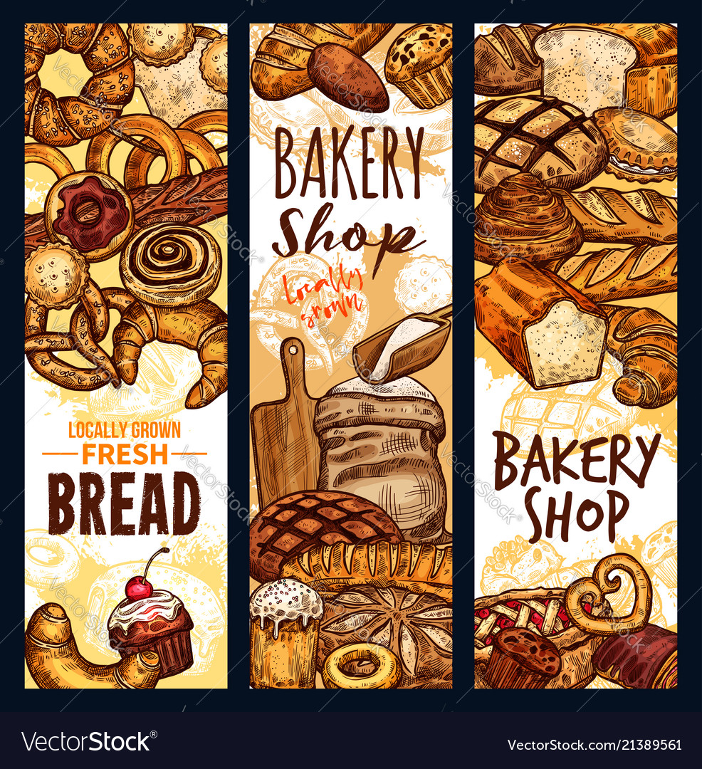 Bread sketch banners for bakery shop Royalty Free Vector