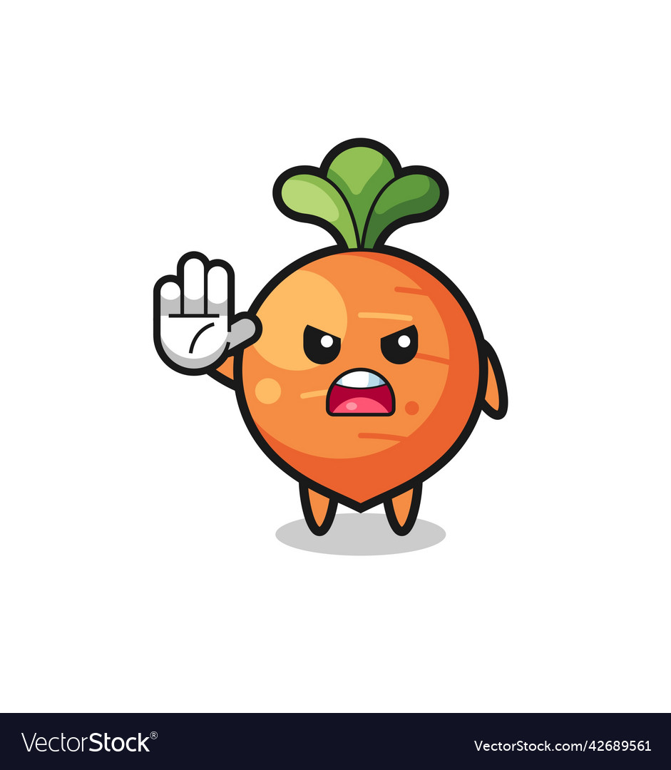 Carrot character doing stop gesture