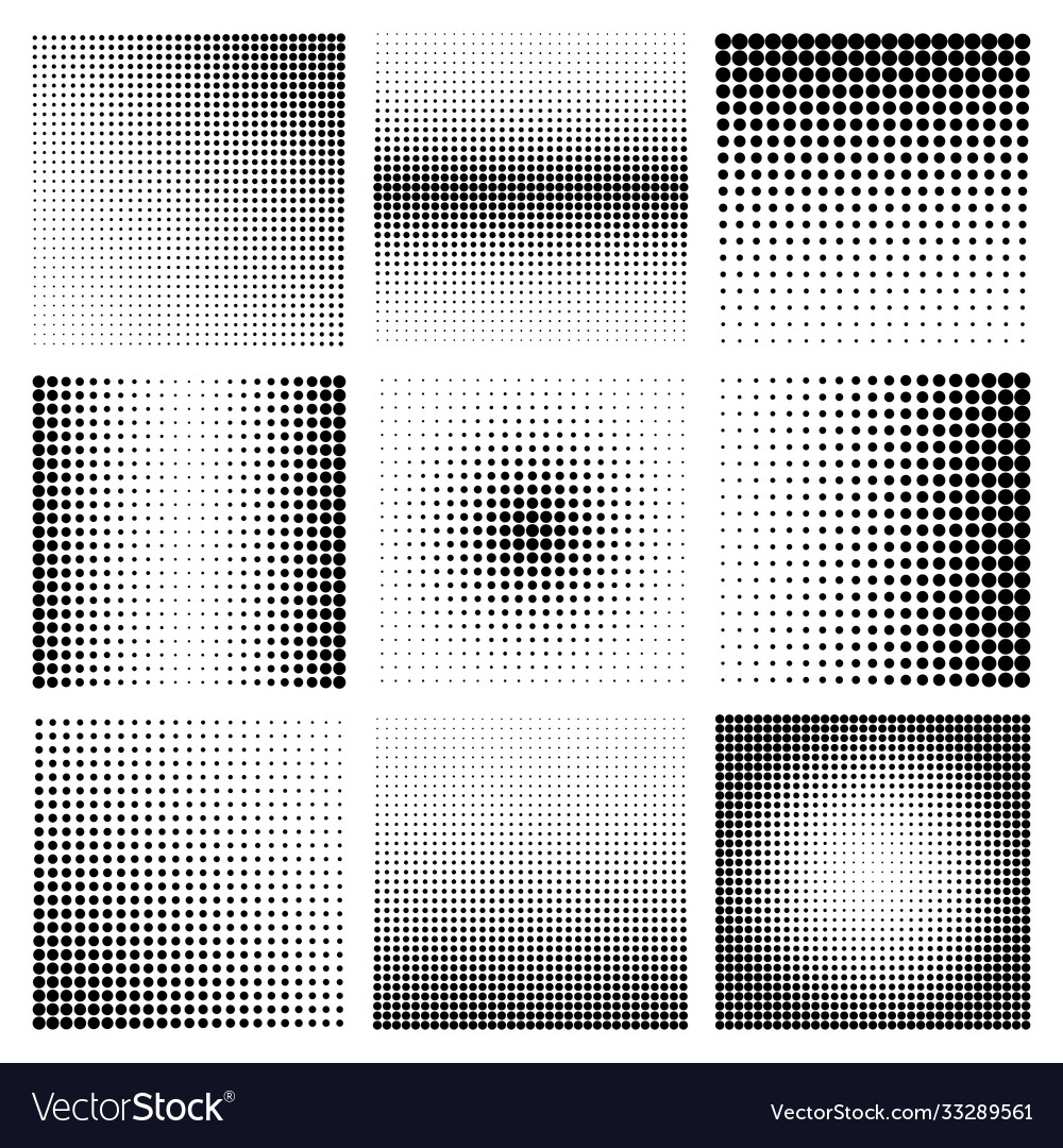 Halftone design elements with black dots isolated Vector Image