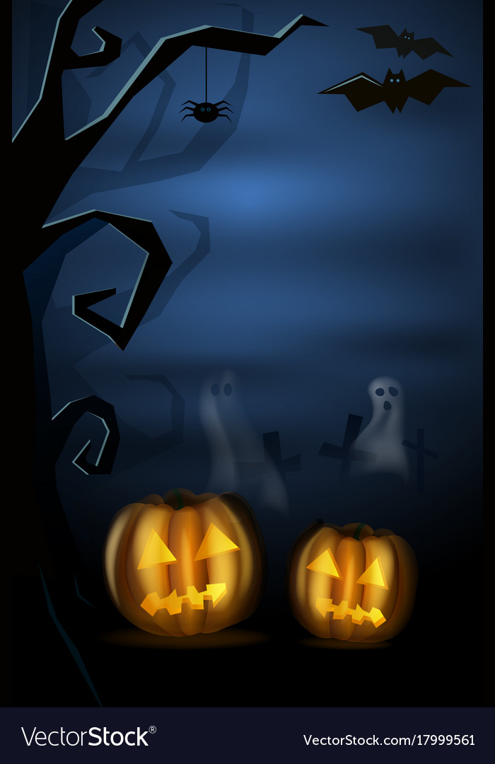 Halloween landscape with pumkins ghost