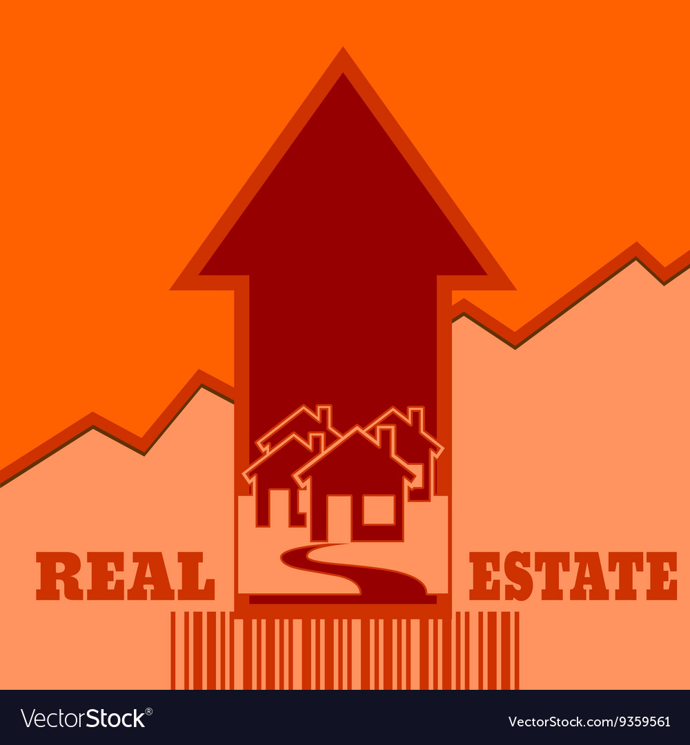 House icons on grow up arrow and bar code