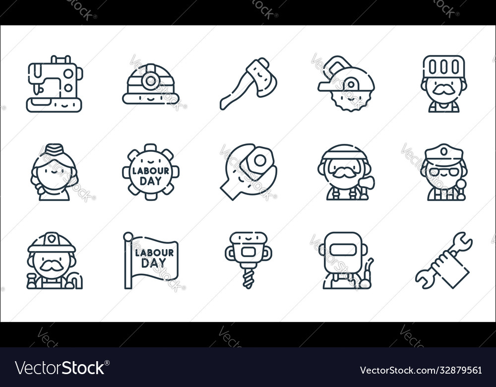 Labour day line icons linear set quality vector image Labour day line icons linear set quality