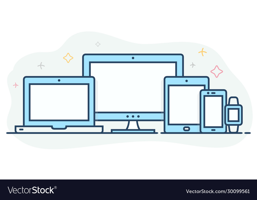 Modern flat color line responsive web icons vector image Modern flat color line responsive web icons