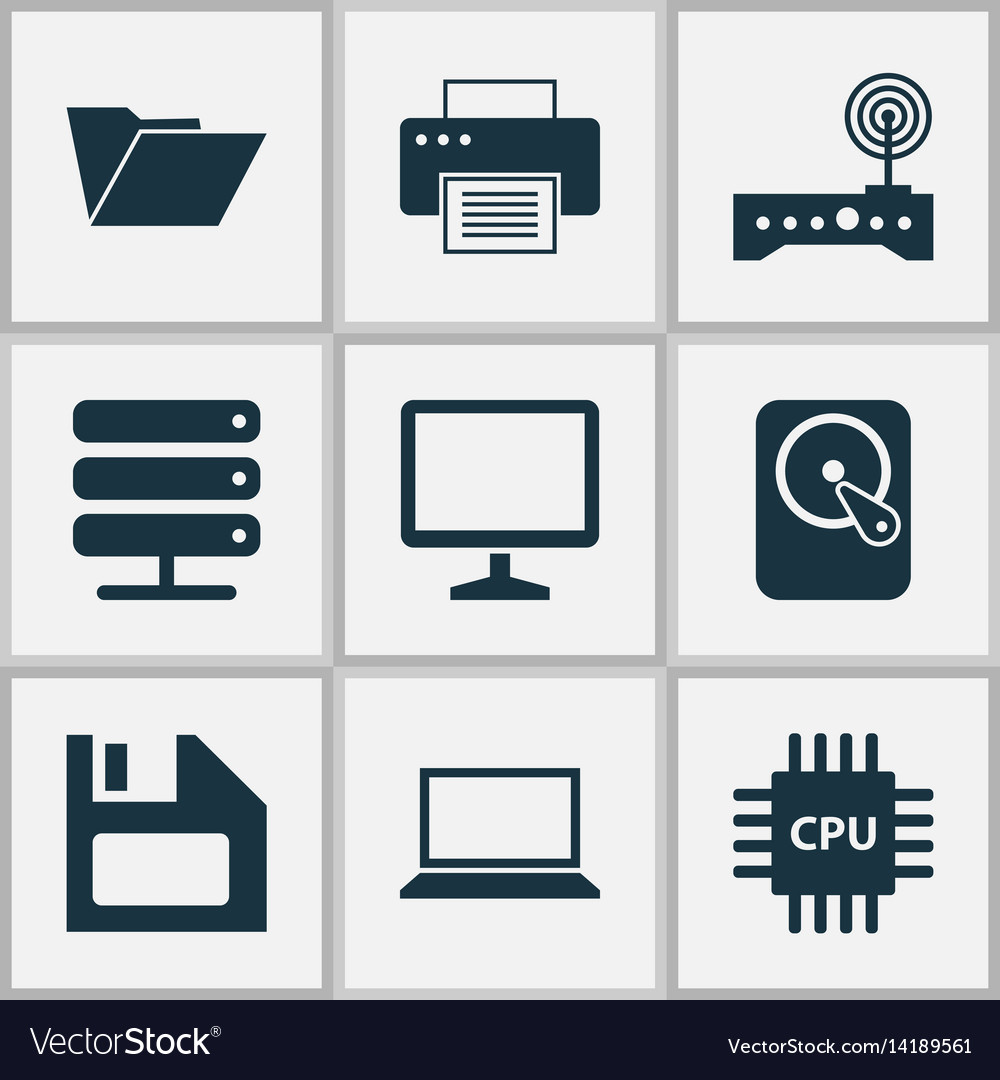 Notebook icons set collection of motherboard