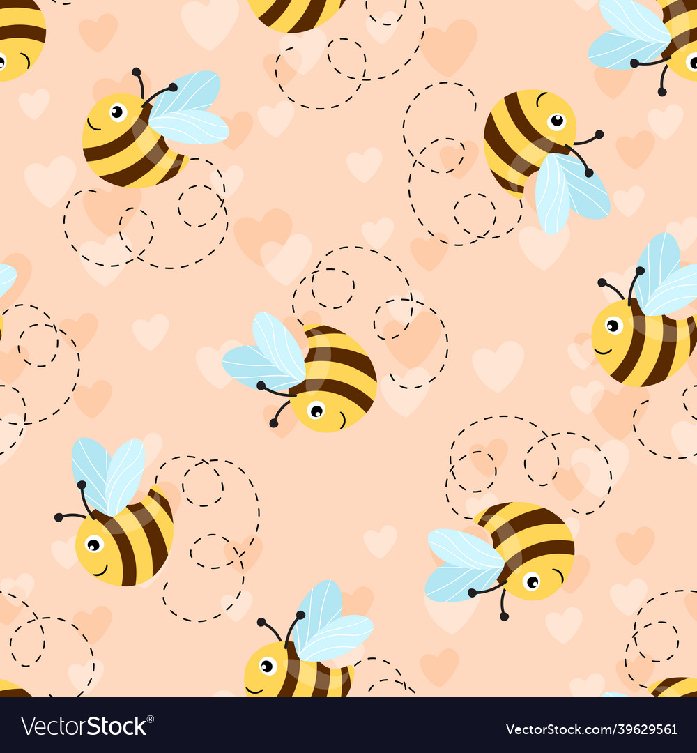 Seamless pattern with bees and hearts on color vector image Seamless pattern with bees and hearts on color