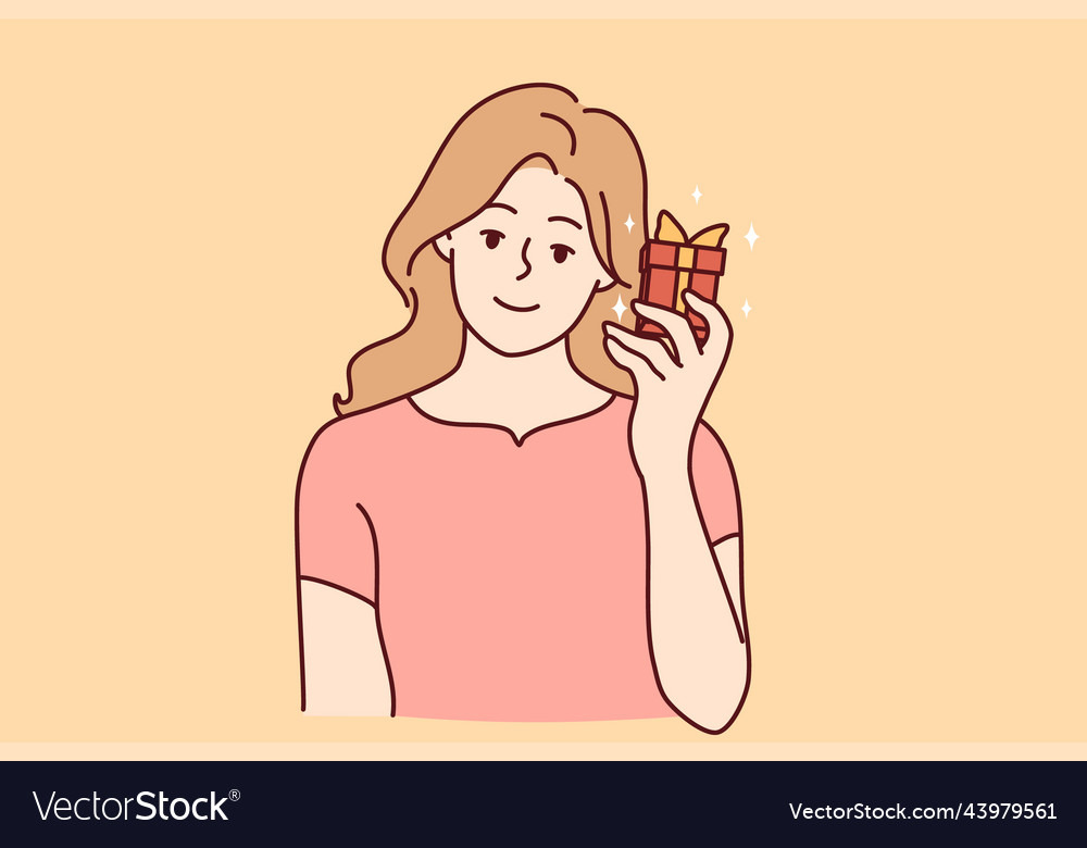 Smiling woman with present celebrate birthday