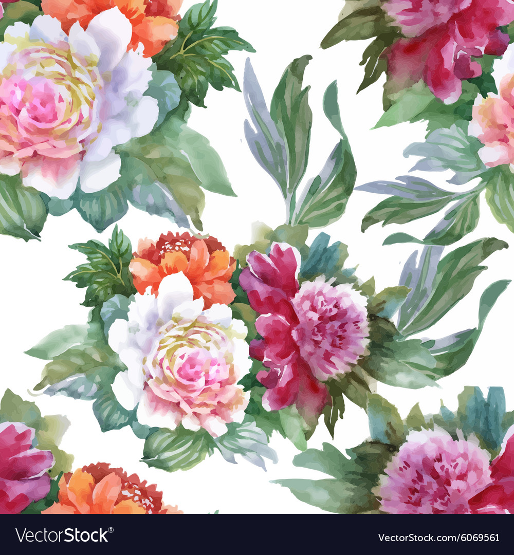 Watercolor seamless pattern with roses background Vector Image