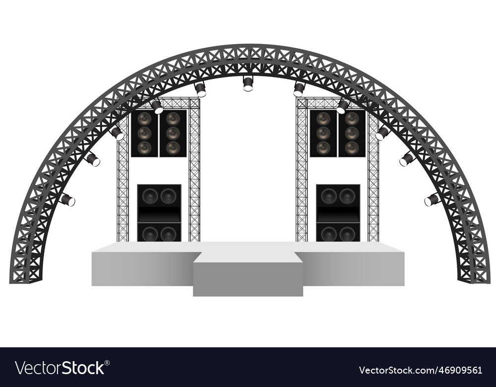 White stage and speaker with backdrop on the truss