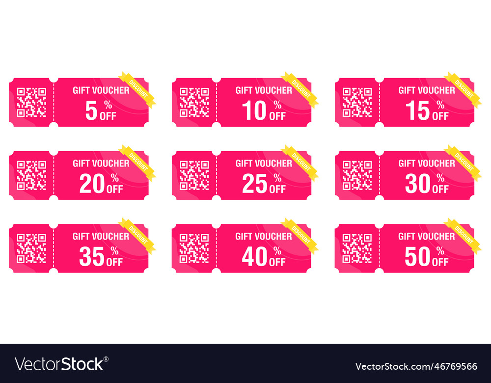 Discount coupon icon set pink signs of ticket Vector Image