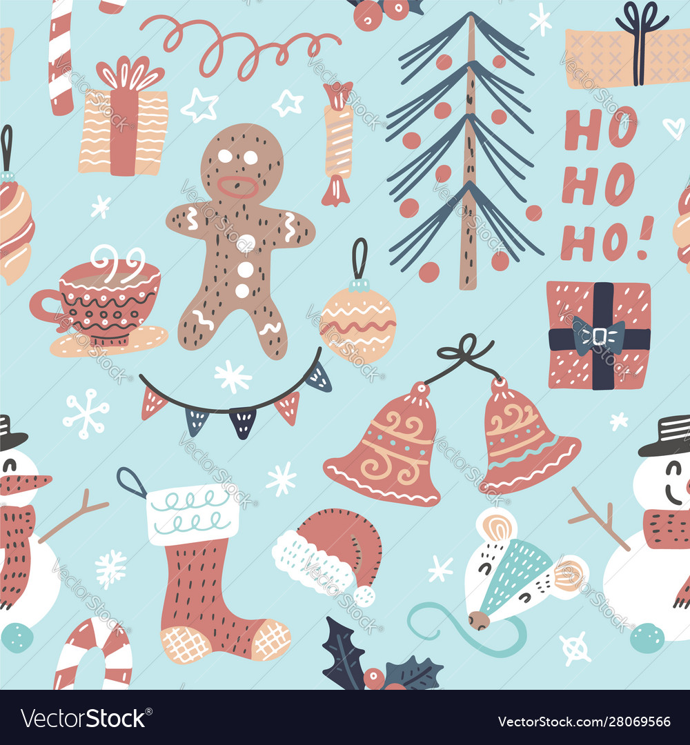 Seamless cartoon christmas pattern vector image Seamless cartoon christmas pattern