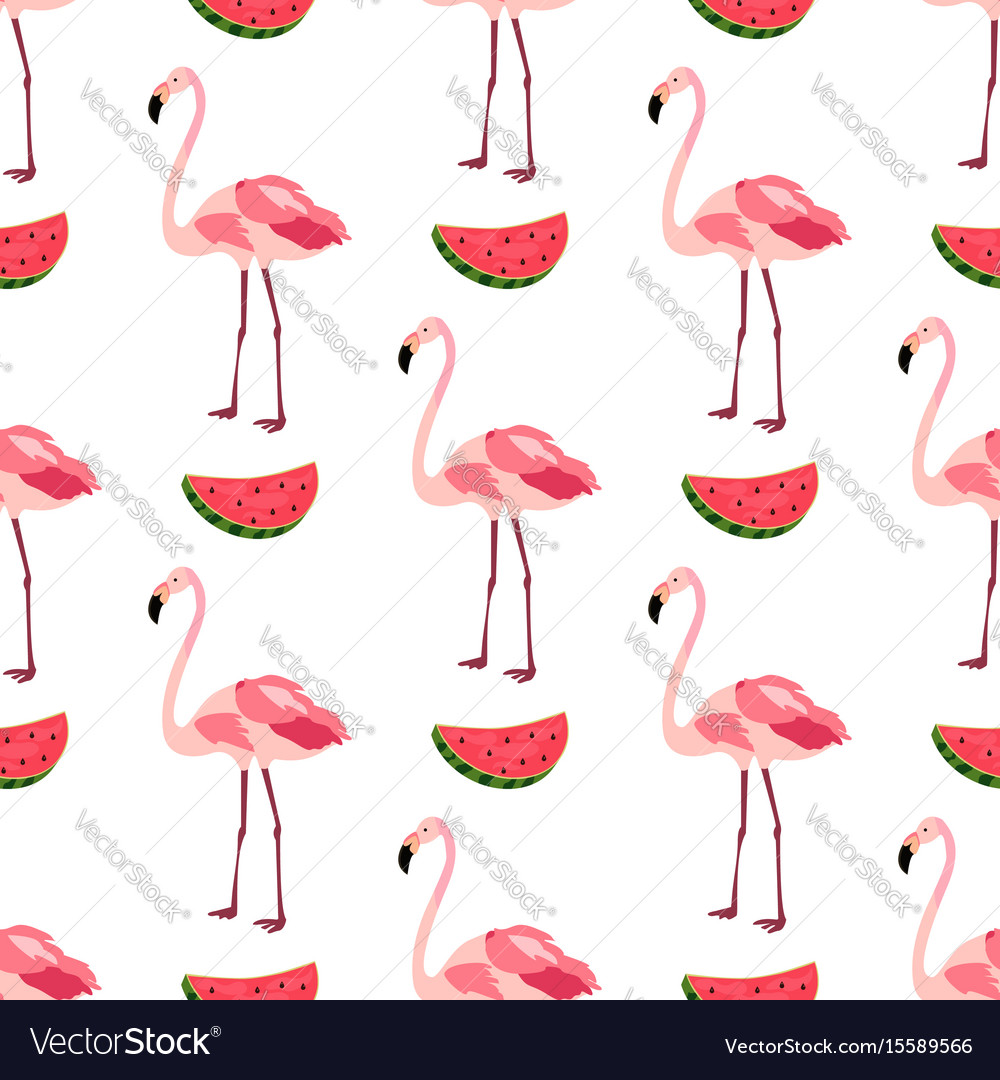 Nahtloses Muster mit Flamingos und Wassermelonen