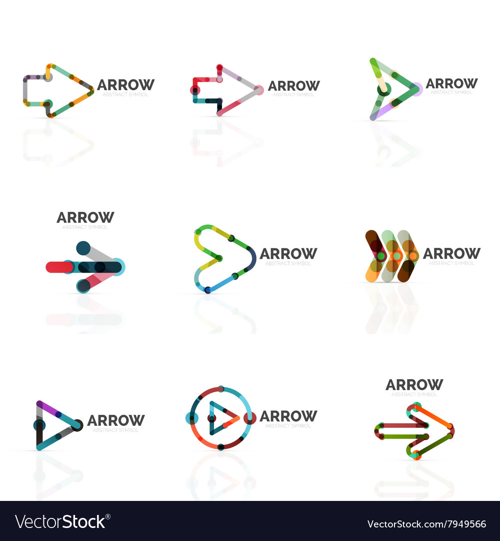 Set of linear arrow abstract logos connected
