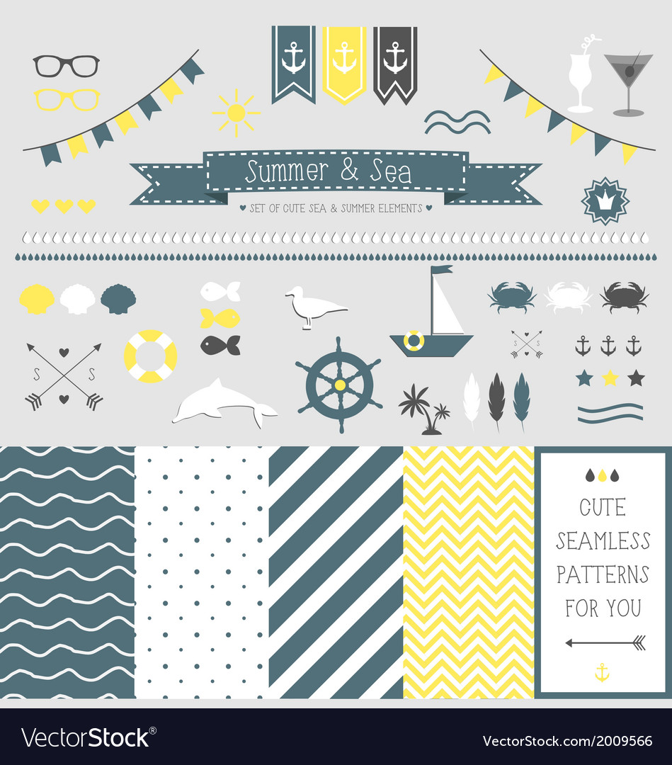 Set of summer elements for design