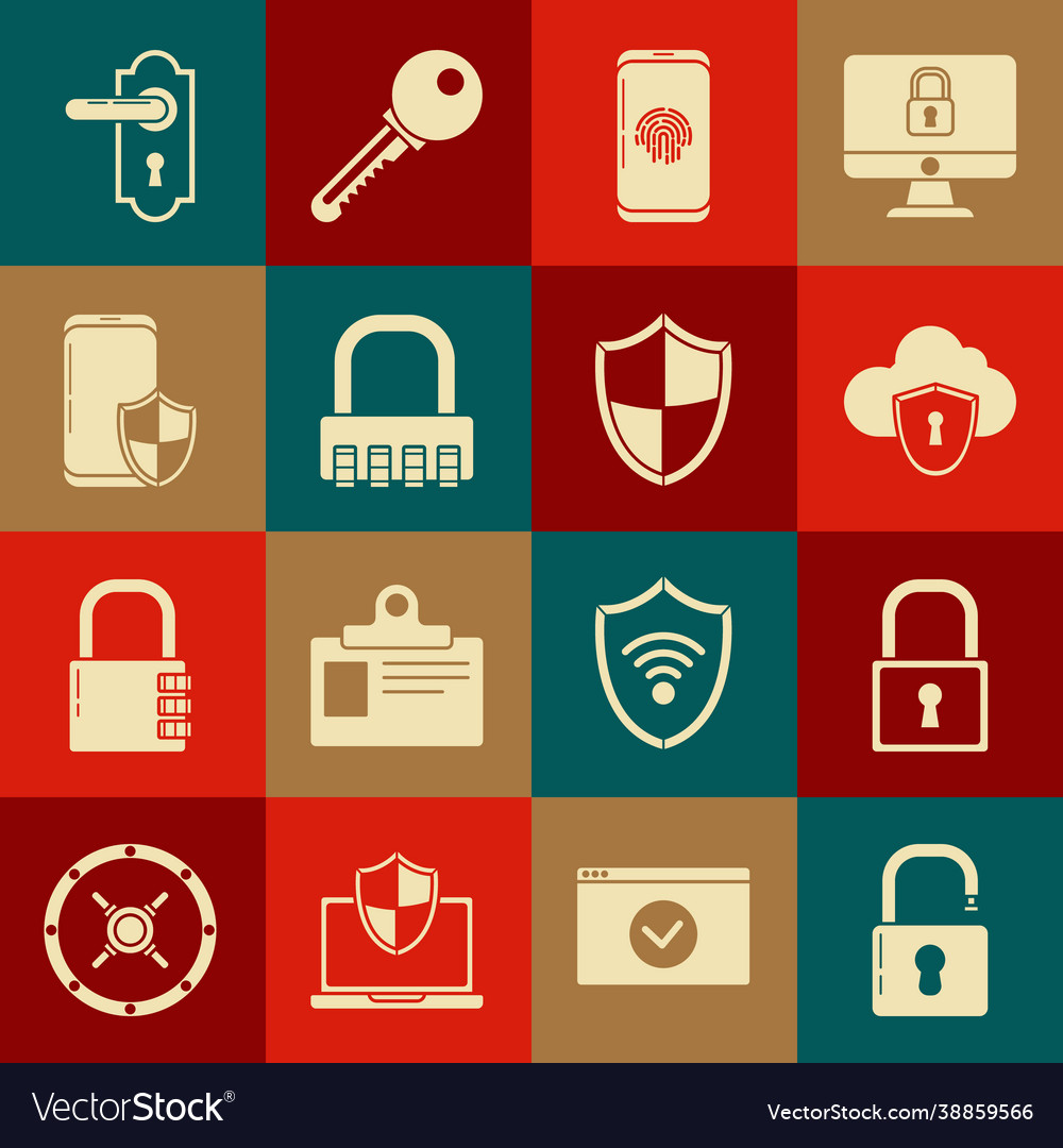 Set open padlock lock cloud and shield