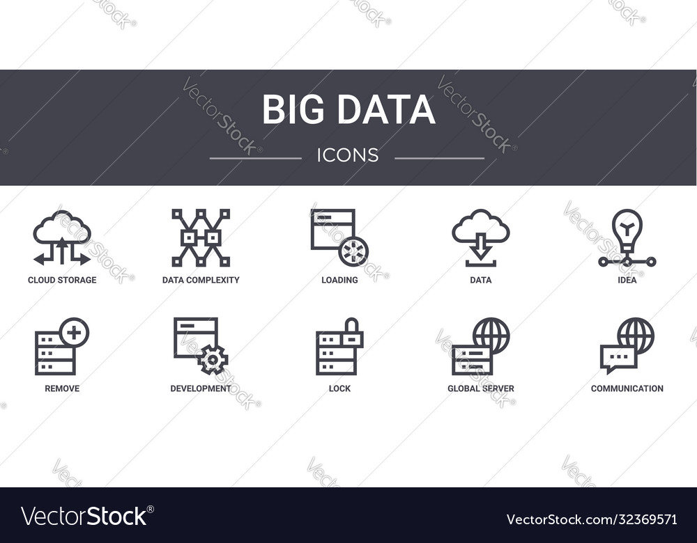 Big data concept line icons set contains vector image Big data concept line icons set contains