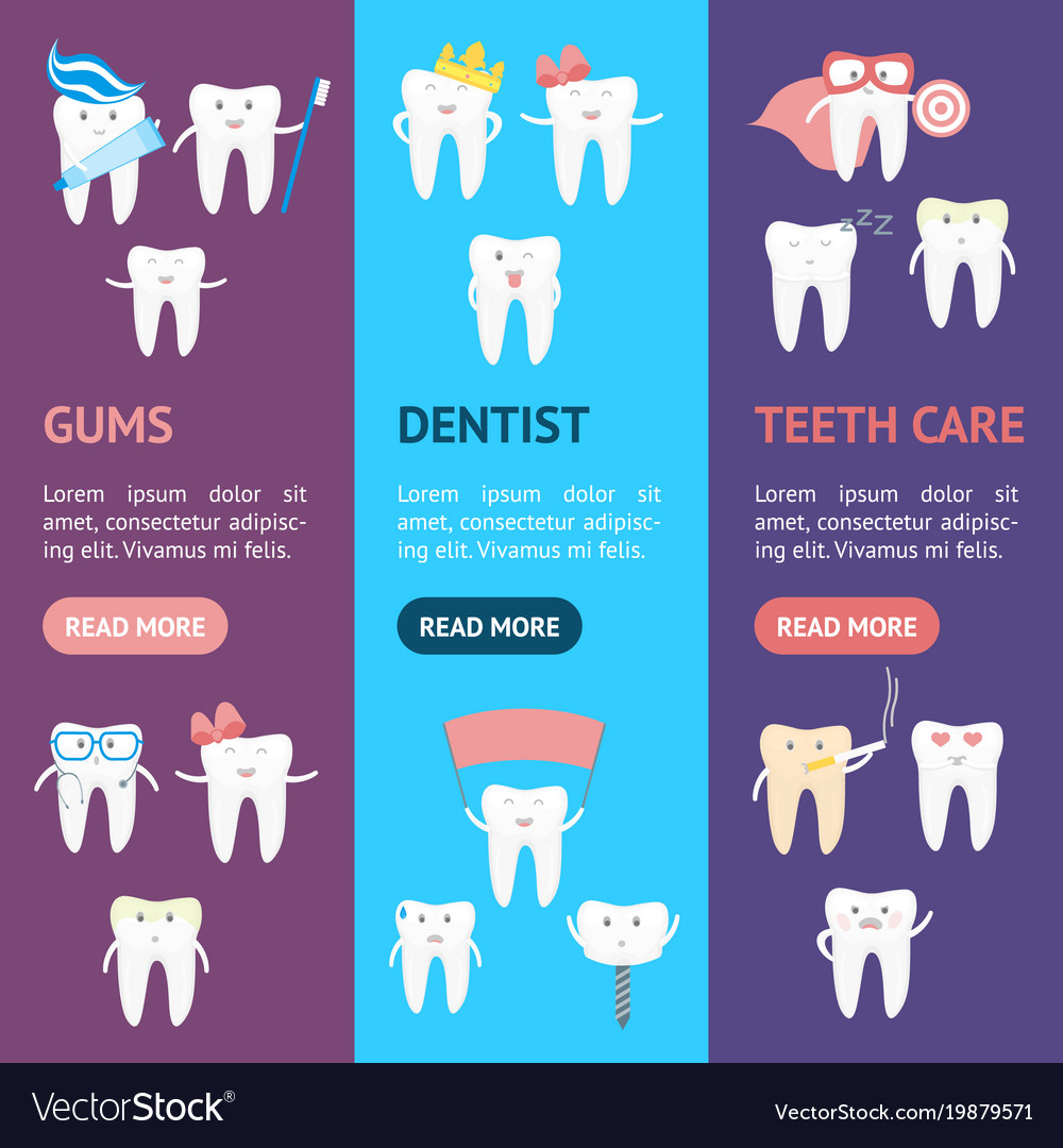 Cartoon tooth banner vertical set