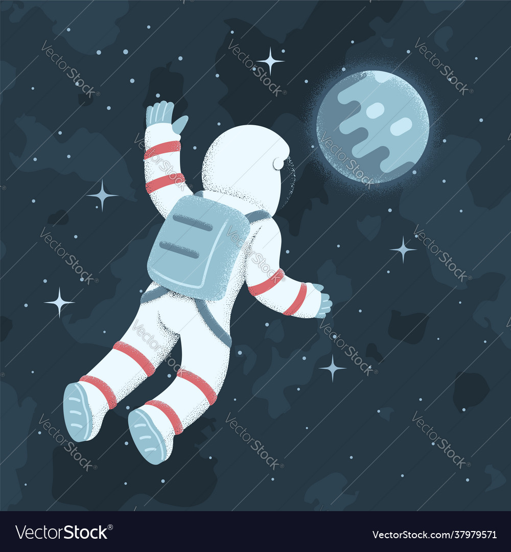 Cosmonaut floating in weightlessness against