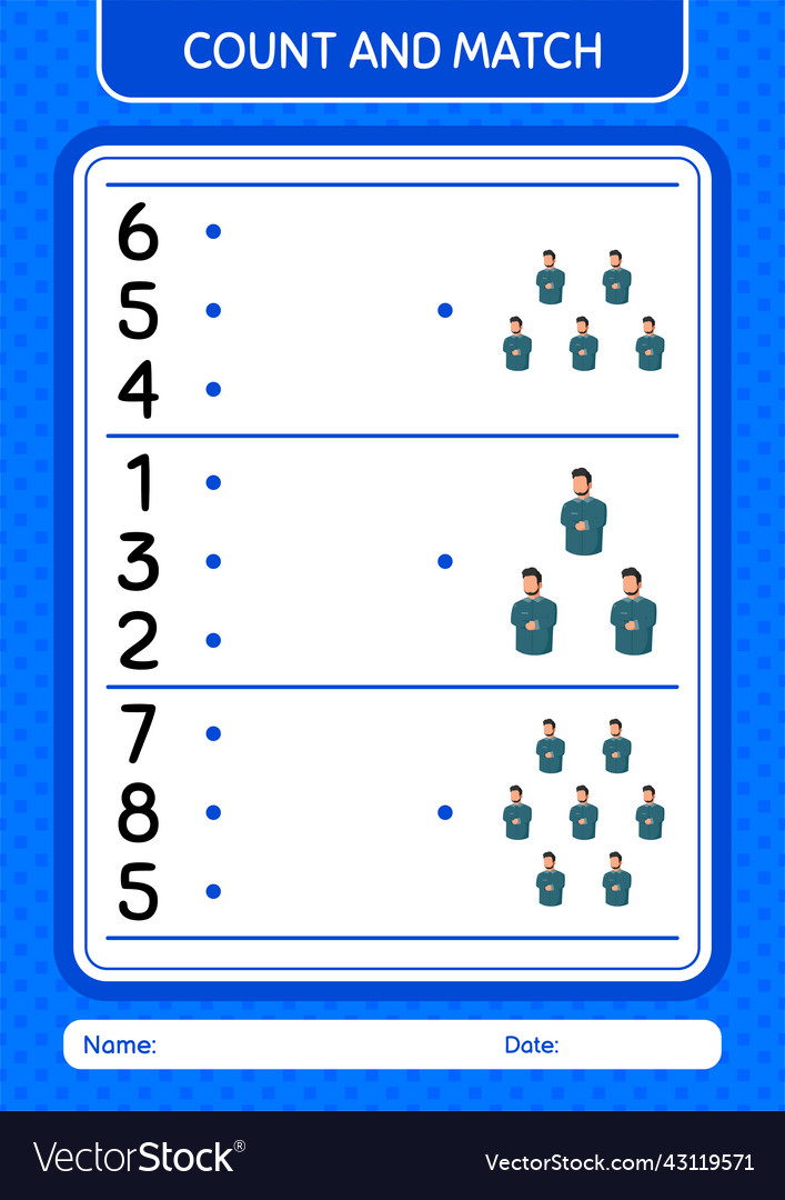 Count and match game with praying worksheet vector image Count and match game with praying worksheet