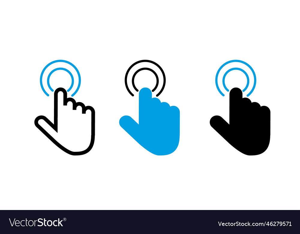 Hand click icon clicking pointer vector image Hand click icon clicking pointer