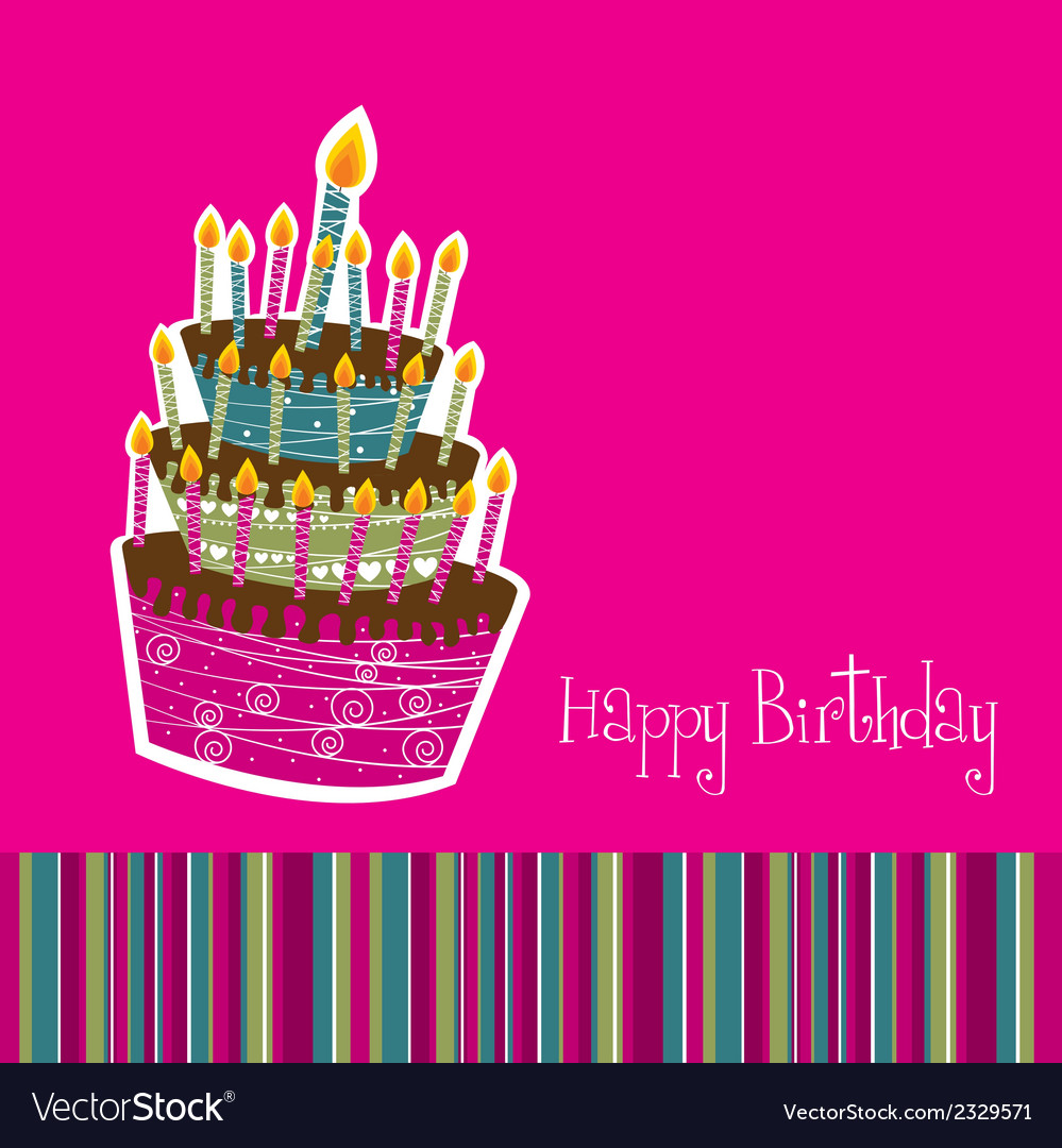 Happy birthday card with cake over pink background