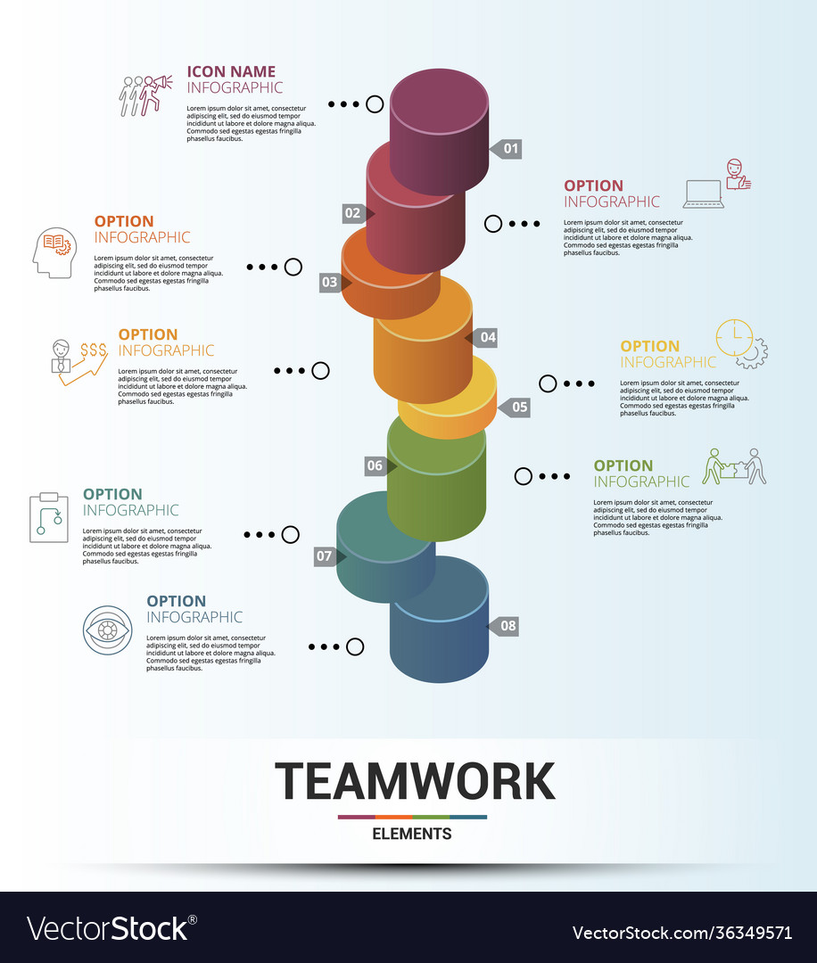 Infographic teamwork template icons in different