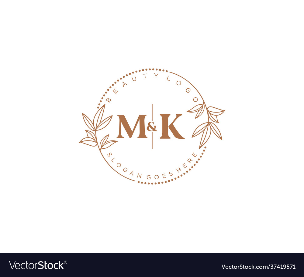 Initial mk letters beautiful floral feminine