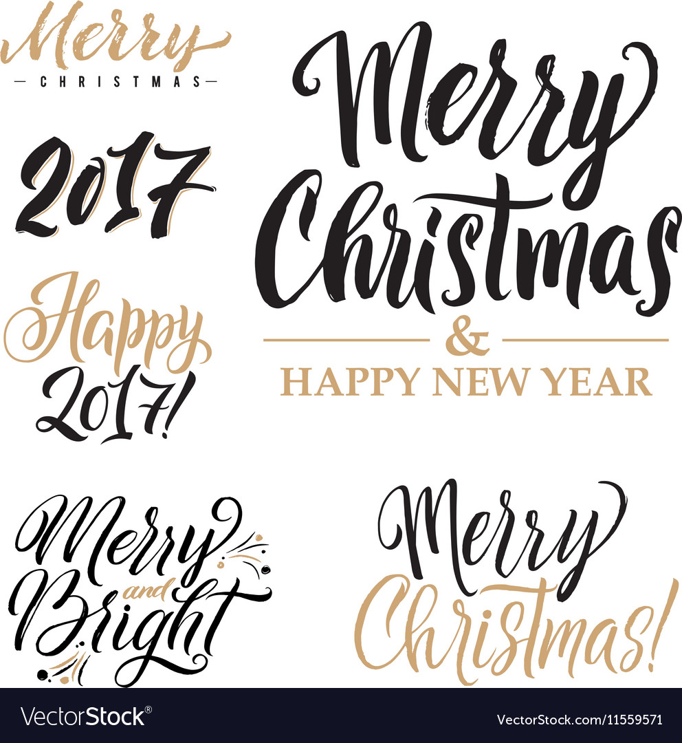 Merry christmas and happy new year calligraphy set