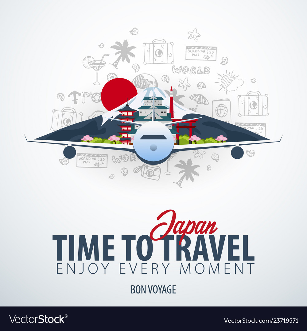 Travel To Japan Time To Travel Banner With Vector Image