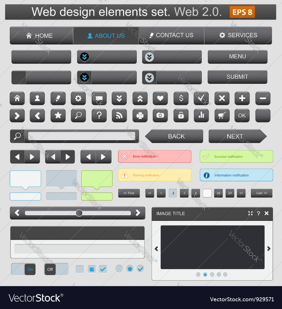 Web design elements set black