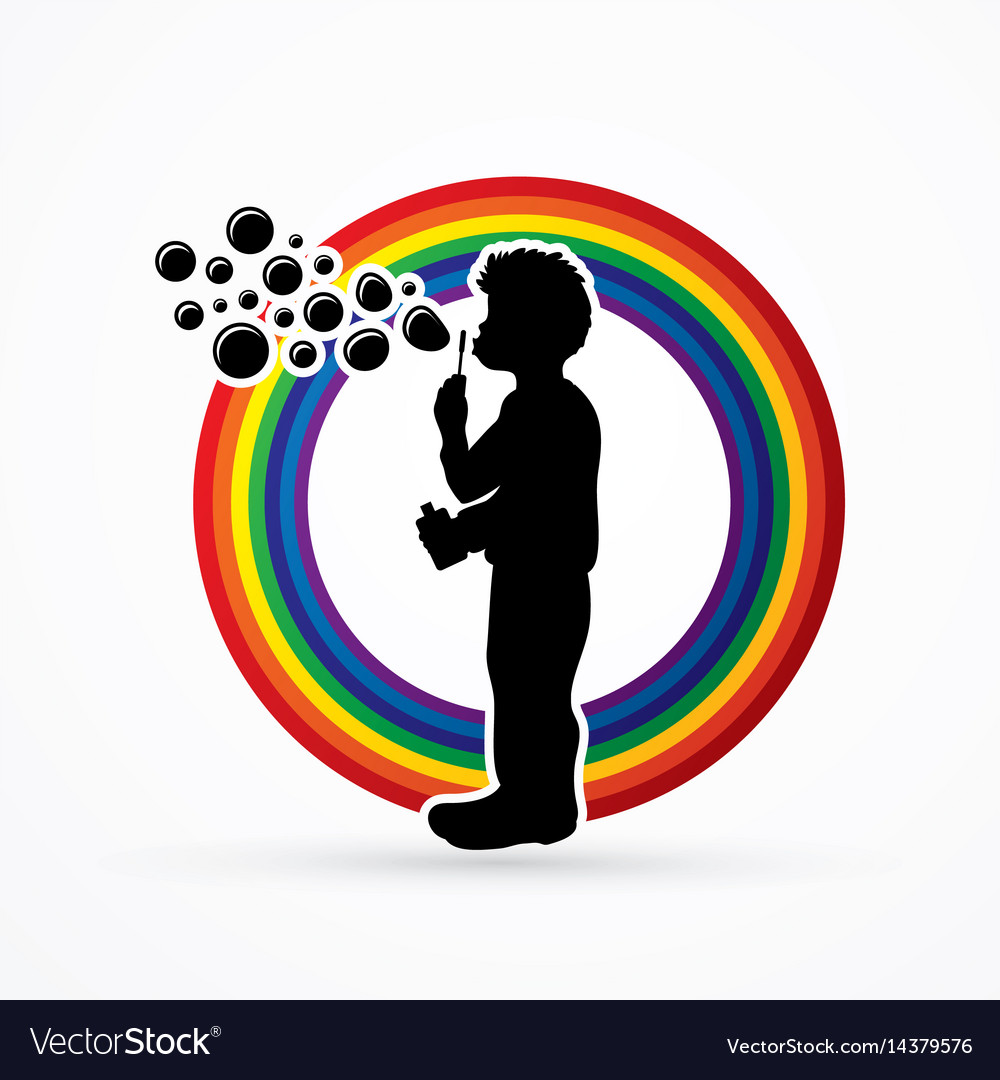 A little boy blowing soap bubbles graphic Vector Image