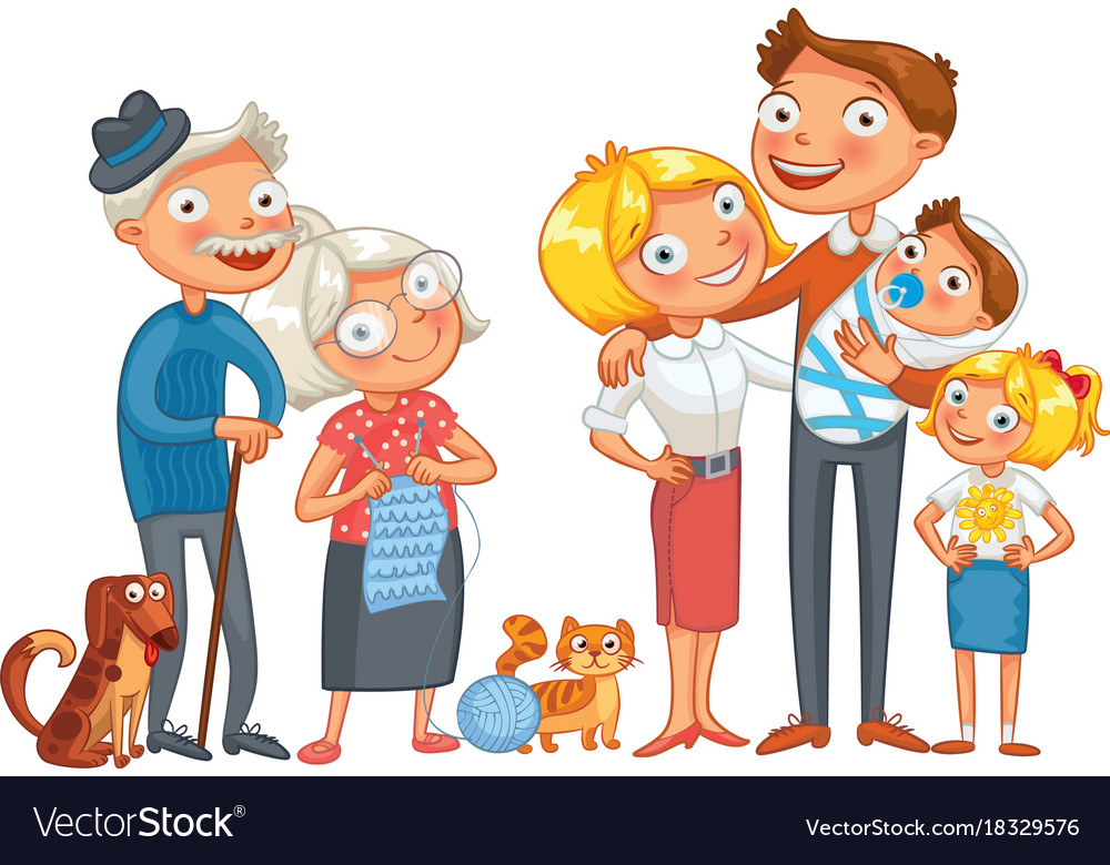 Big happy family funny cartoon character Vector Image